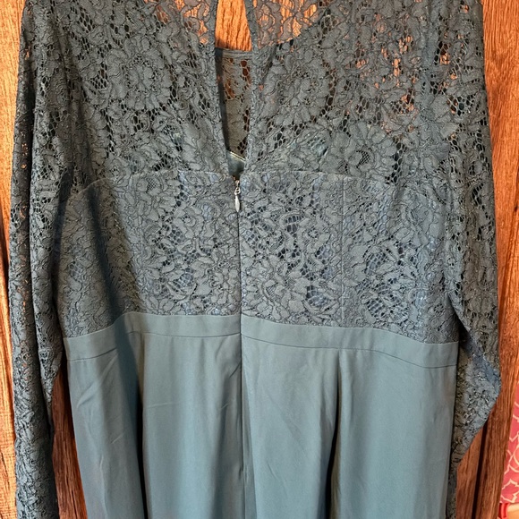 City Chic Teal Lace Overlay Long Sleeve Dress - Picture 7 of 9